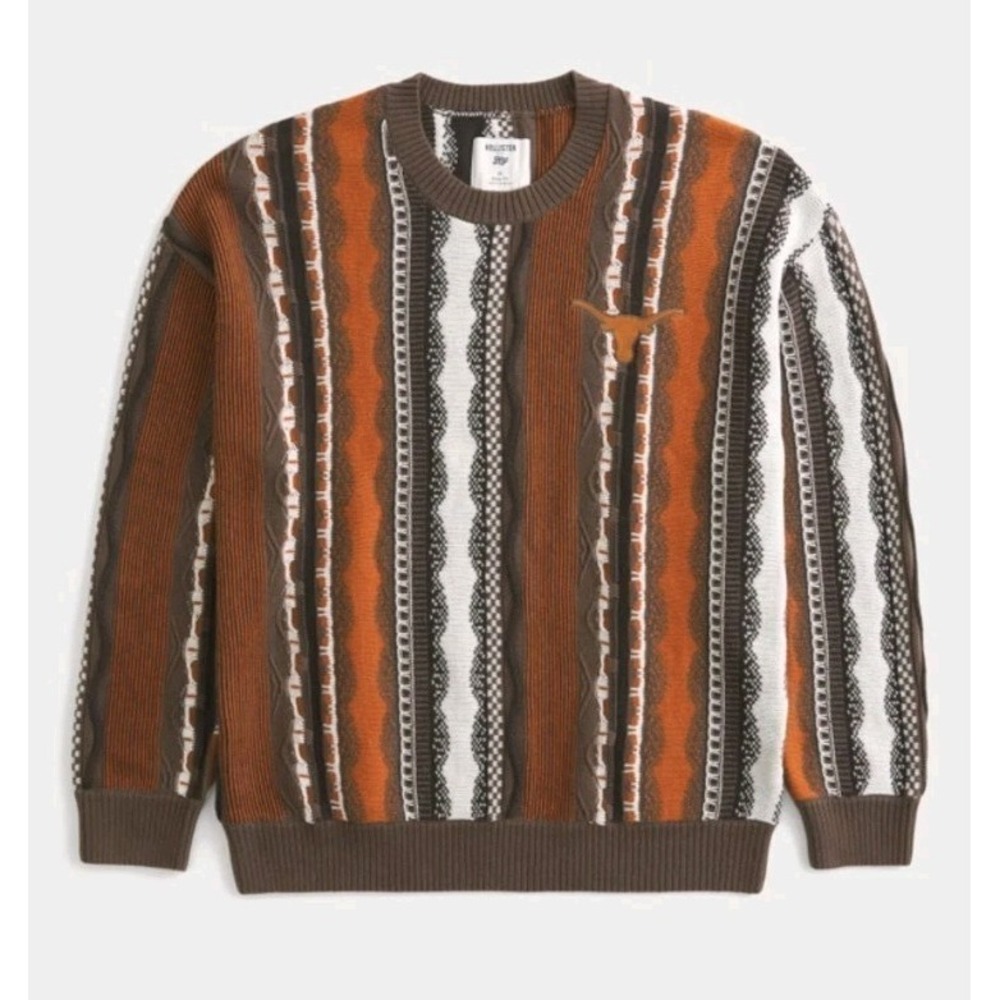Hollister Texas Longhorns Sweater Mens Large 3D Knit Striped Biggie Smalls 90's‎